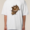Tricou bumbac organic Oversized-Curious Cat, UNISEX