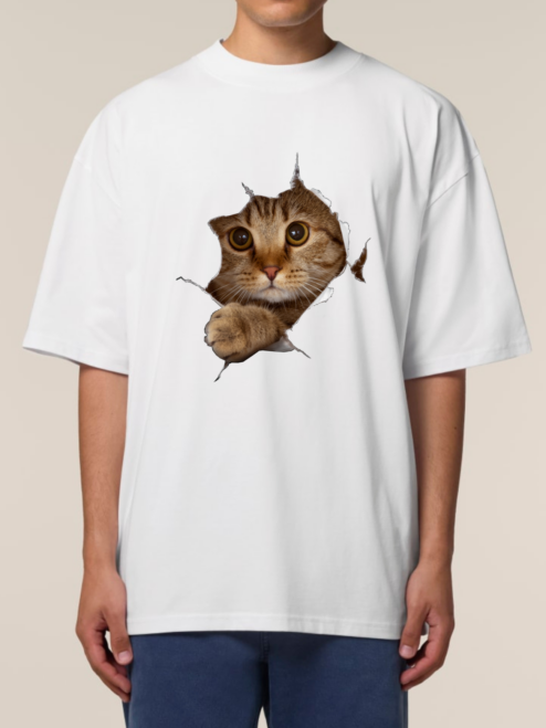 Tricou bumbac organic Oversized-Curious Cat, UNISEX
