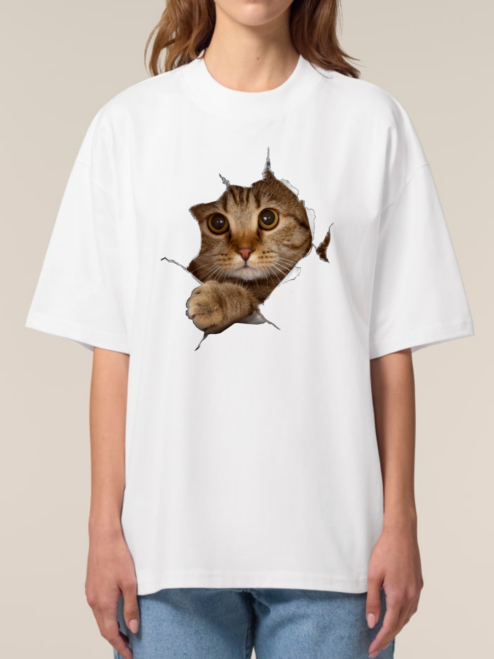 Tricou bumbac organic Oversized-Curious Cat, UNISEX