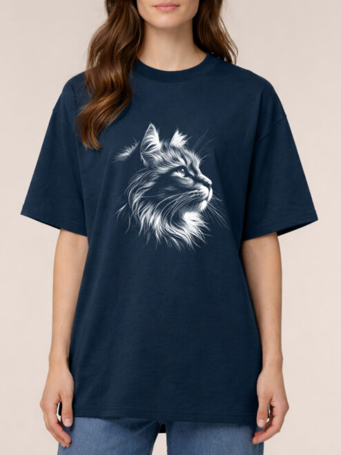 Tricou bumbac organic Oversized-Majestic Cat