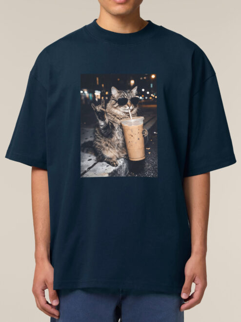 Tricou bumbac organic Oversized-Rebel Cat