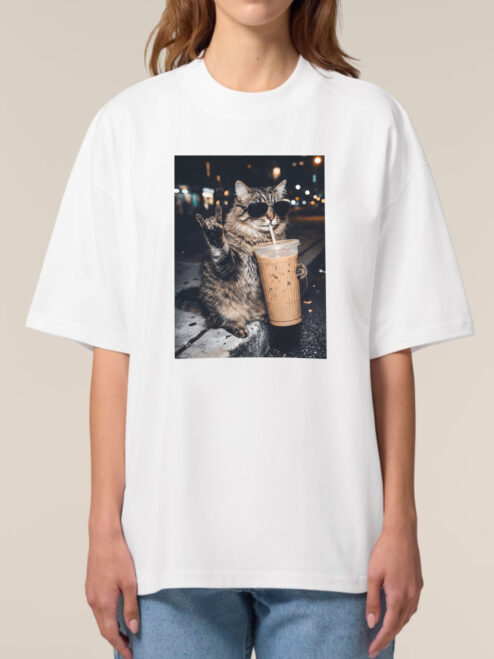 Tricou bumbac organic Oversized-Rebel Cat