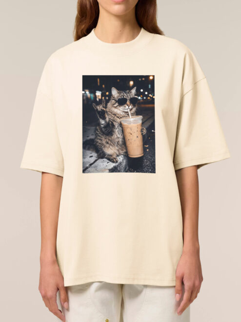 Tricou bumbac organic Oversized-Rebel Cat