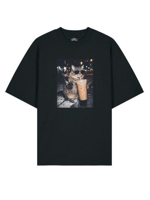 Tricou bumbac organic Oversized-Rebel Cat