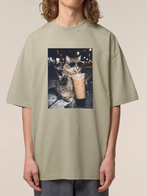Tricou bumbac organic Oversized-Rebel Cat