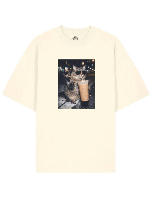 Tricou bumbac organic Oversized-Rebel Cat
