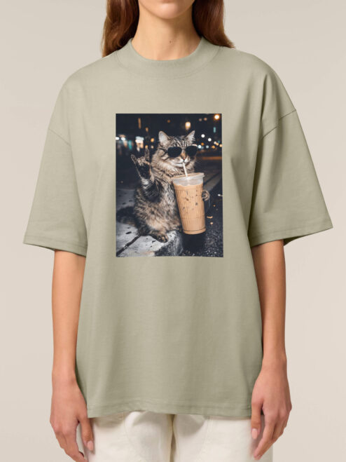 Tricou bumbac organic Oversized-Rebel Cat