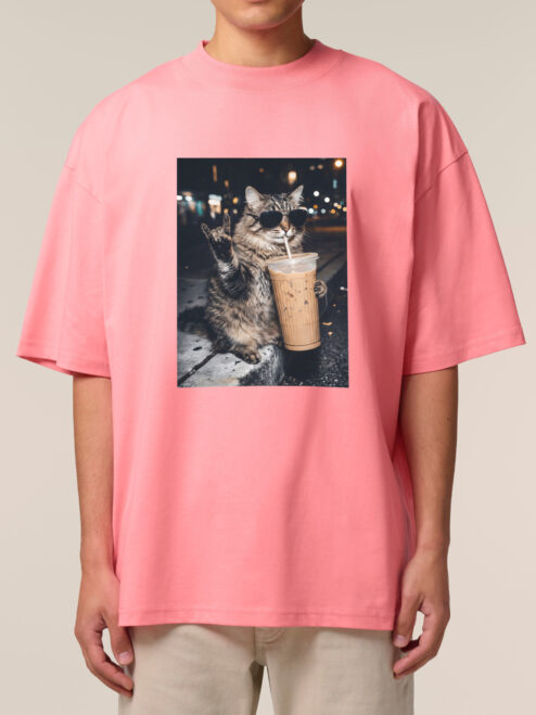 Tricou bumbac organic Oversized-Rebel Cat