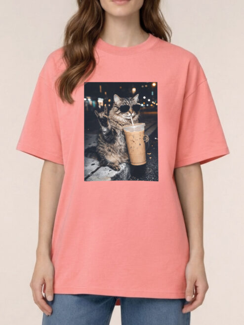 Tricou bumbac organic Oversized-Rebel Cat