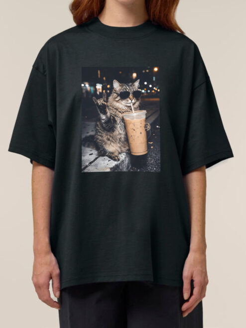 Tricou bumbac organic Oversized-Rebel Cat