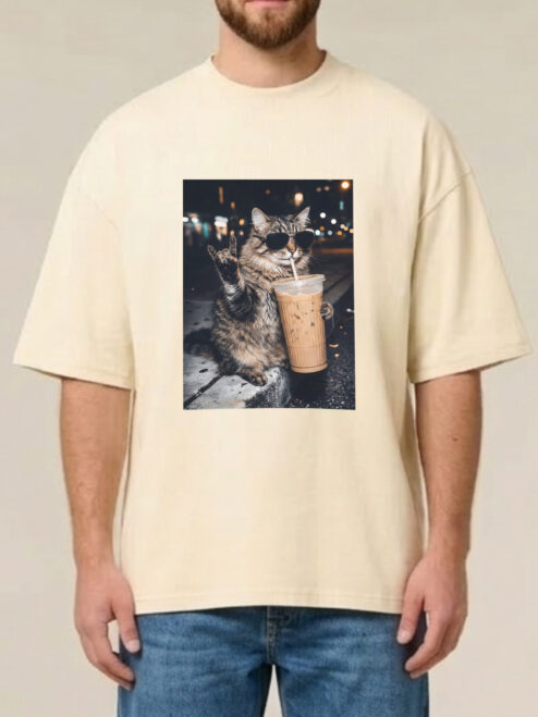 Tricou bumbac organic Oversized-Rebel Cat