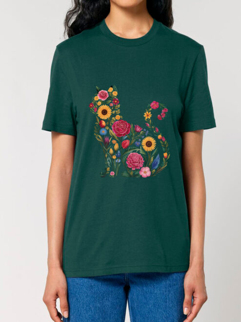 Tricou bumbac organic-Flora Cat, UNISEX