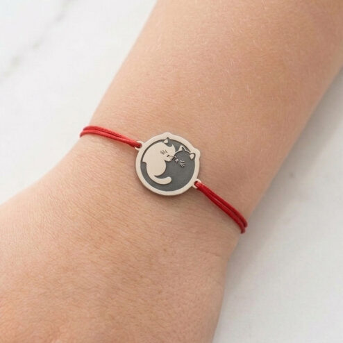 Bratara din argint pentru copii-Yin Yang Cats