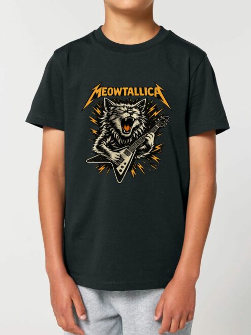 Tricou din bumbac organic Premium-Meowtallica, Copii