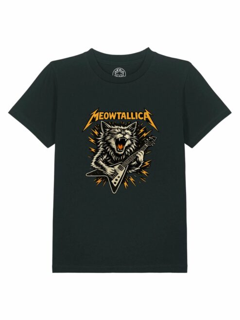 Tricou din bumbac organic Premium-Meowtallica, Copii
