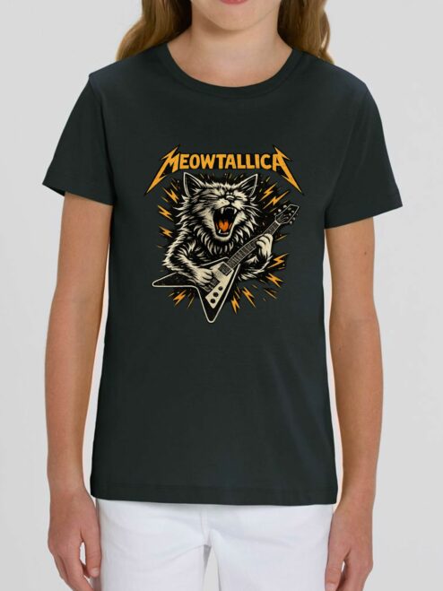 Tricou din bumbac organic Premium-Meowtallica, Copii