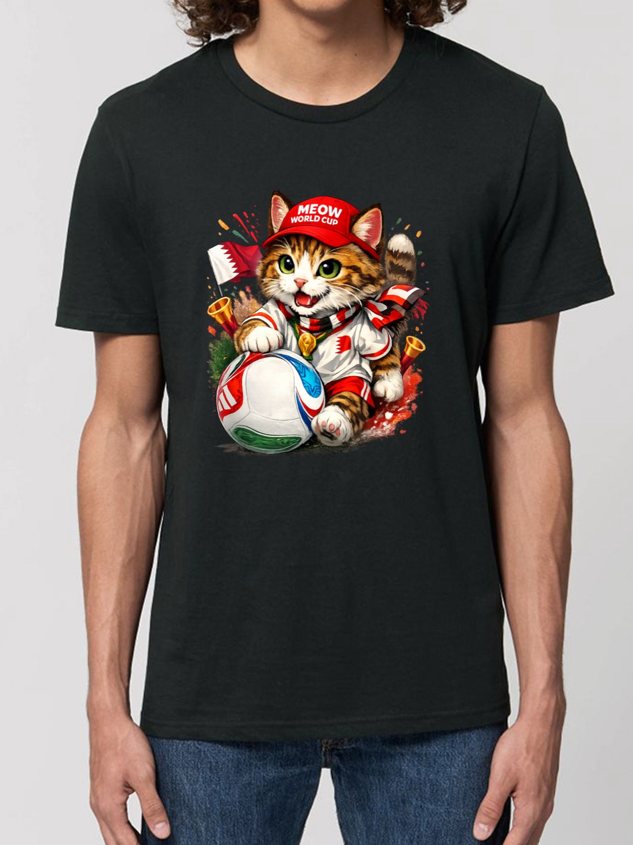 Tricou din bumbac organic Premium-Meow Football World Cup, Barbati
