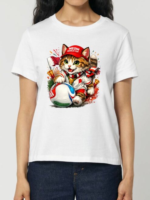 Tricou din bumbac organic Premium-Meow Football World Cup, Femei