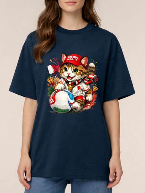 Tricou din bumbac organic Premium-Meow Football World Cup, Unisex