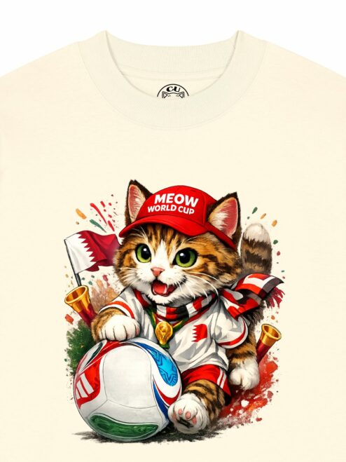 Tricou din bumbac organic Premium-Meow Football World Cup, Unisex