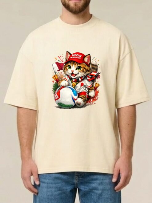 Tricou din bumbac organic Premium-Meow Football World Cup, Unisex