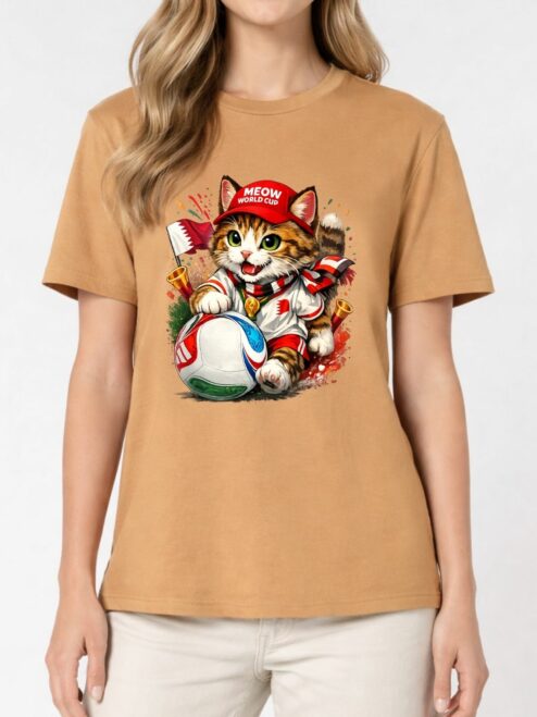 Tricou din bumbac organic Premium-Meow Football World Cup, Unisex