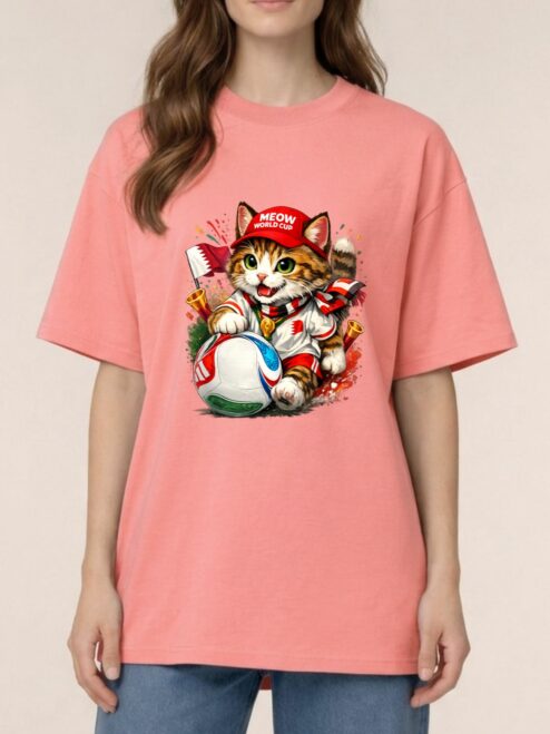 Tricou din bumbac organic Premium-Meow Football World Cup, Unisex
