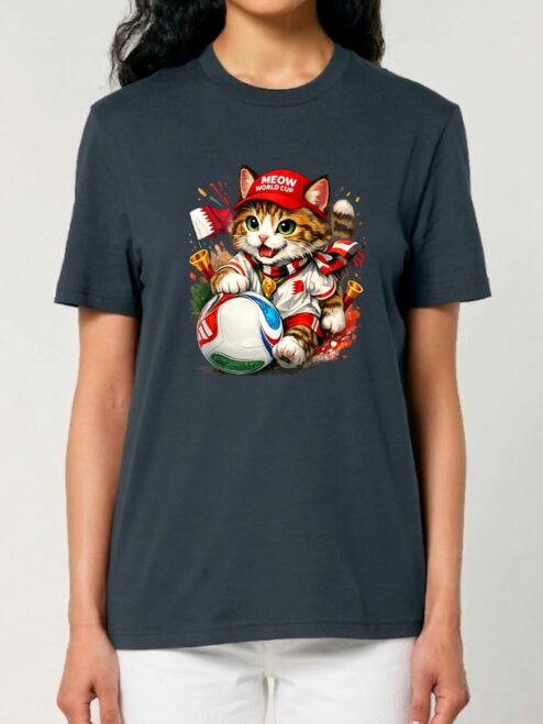 Tricou din bumbac organic Premium-Meow Football World Cup, Unisex