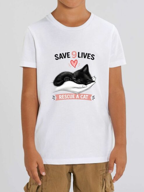 Tricou din bumbac organic Premium-Save 9 Lives, Copii
