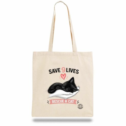 Geanta din bumbac-Save 9 Lives, Rescue a Cat