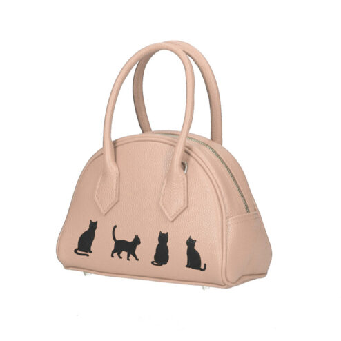 Geanta Premium din piele naturala-Mini Meow, pictata manual