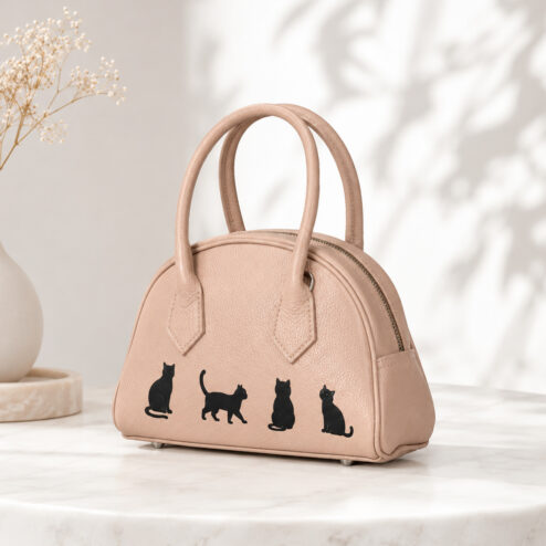 Geanta Premium din piele naturala-Mini Meow, pictata manual