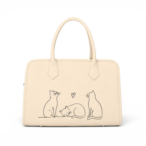 Geanta Premium din piele naturala-Purr No. 3, pictata manual