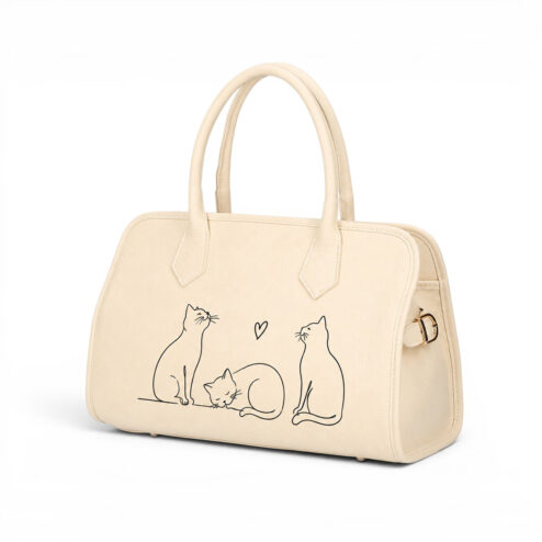 Geanta Premium din piele naturala-Purr No. 3, pictata manual