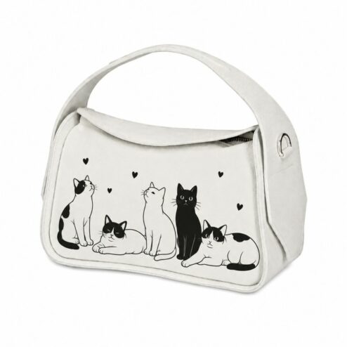 Geanta Premium din piele naturala-Purr of Love, pictata manual
