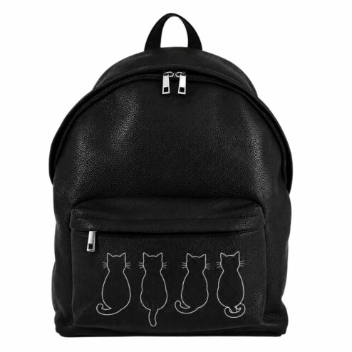 Rucsac Maxi Premium din piele naturala-Cat Noir, pictat manual