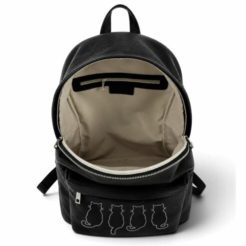 Rucsac Maxi Premium din piele naturala-Cat Noir, pictat manual - imagine 5