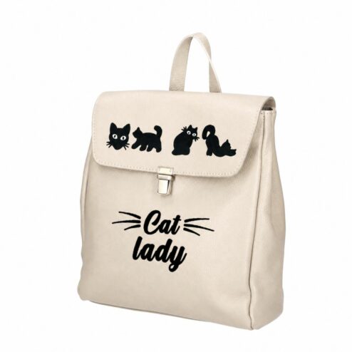 Rucsac Premium din piele naturala-Cat Lady, pictat manual