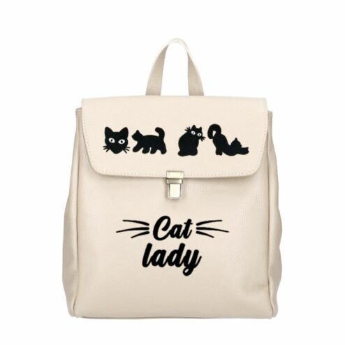 Rucsac Premium din piele naturala-Cat Lady, pictat manual