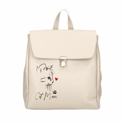 Rucsac Premium din piele naturala-Cat Mom Love, pictat manual
