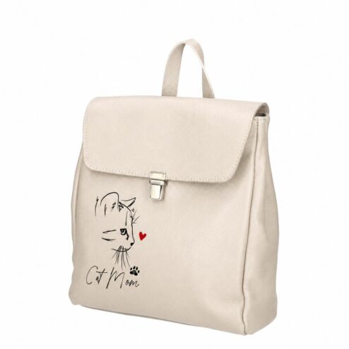 Rucsac Premium din piele naturala-Cat Mom Love, pictat manual