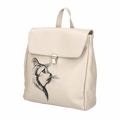 Rucsac Premium din piele naturala-Dreaming Cat, pictat manual