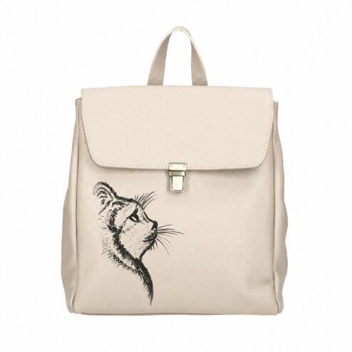 Rucsac Premium din piele naturala-Dreaming Cat, pictat manual