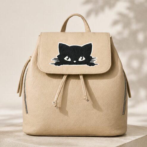 Rucsac Premium din piele naturala-Sweet Cat, pictat manual