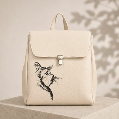 Rucsac Premium din piele naturala-Dreaming Cat, pictat manual