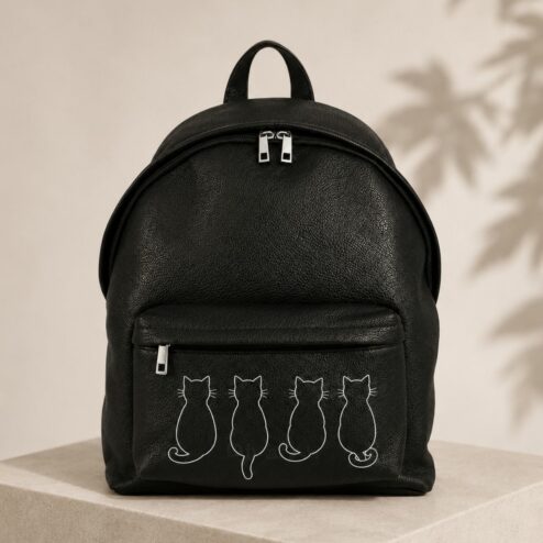 Rucsac Maxi Premium din piele naturala-Cat Noir, pictat manual