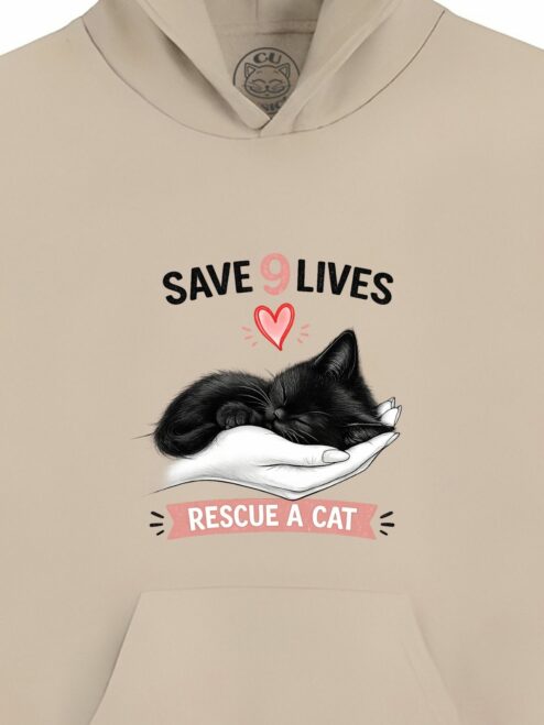 Hanorac Printat Zurli Cat – Save 9 Lives, Unisex - imagine 5