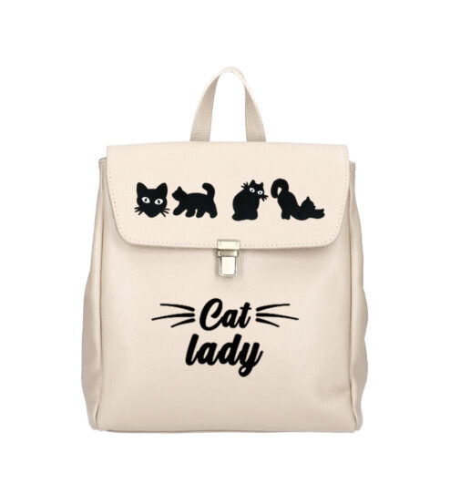 Rucsac Premium din piele naturala-Cat Lady, pictat manual