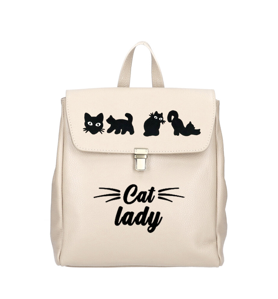 Rucsac Premium din piele naturala-Cat Lady, pictat manual