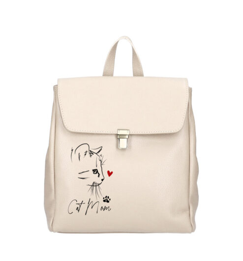 Rucsac Premium din piele naturala-Cat Mom Love, pictat manual